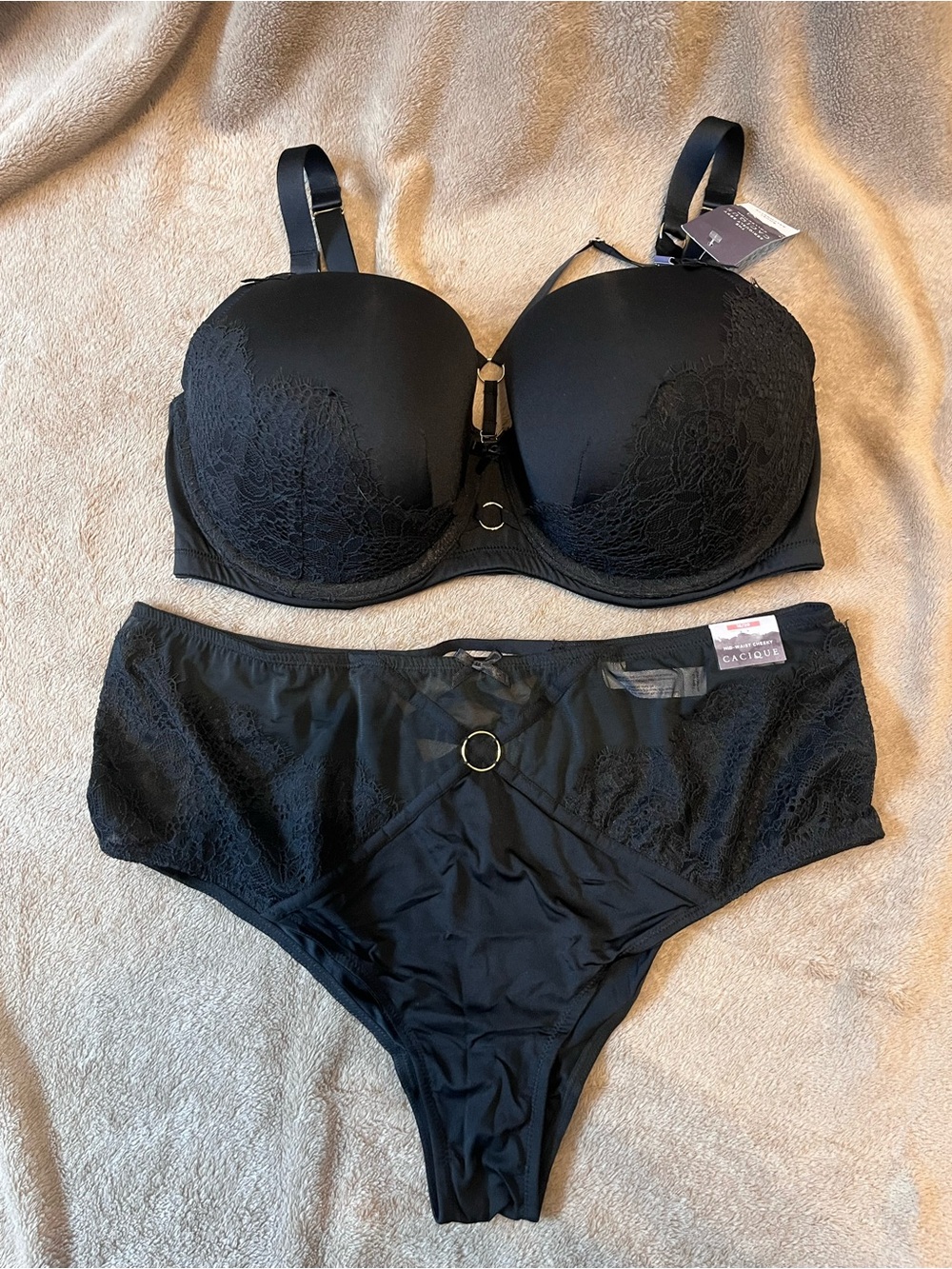 Cacique Strappy Lace Boost Balconette Bra & Matching Cheeky Panty Set
